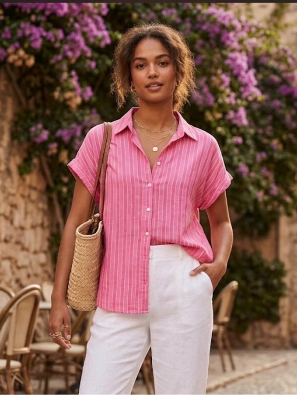 Relaxed Pink Stripe Button-Down Shirt